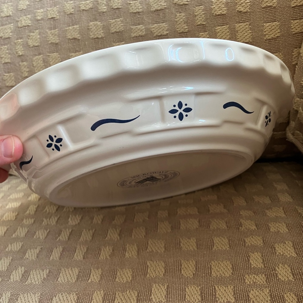 Vintage Longaberger Pottery Off-White Ceramic Pie Pan Plate 10 inches - Picture 8 of 16